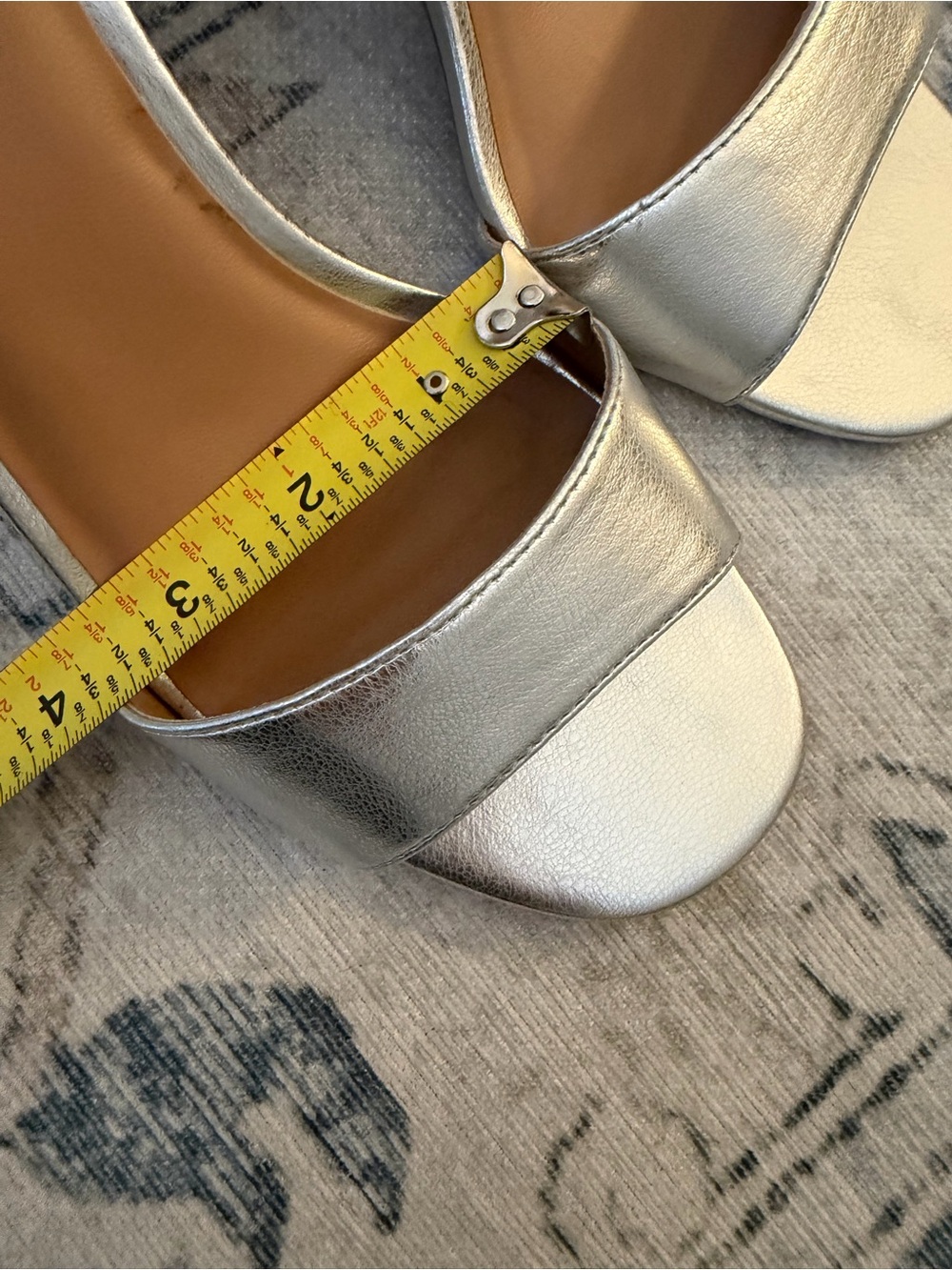 Metallic Silver Block Heel Sandals with Ankle Strap - Picture 4 of 4